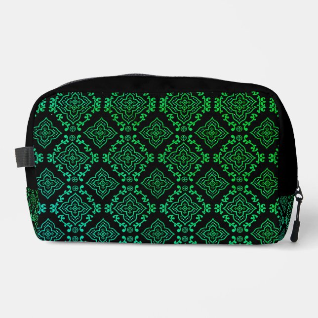 Green Geometric Pattern / Indian Print  Dopp Kit (Front)