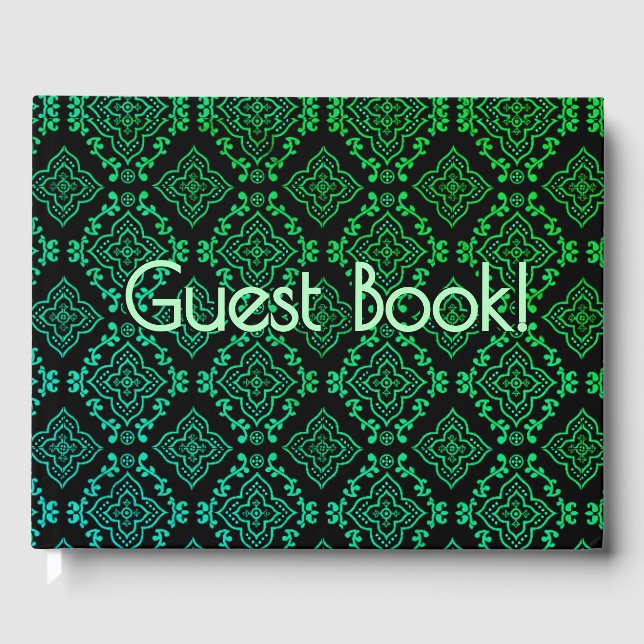 Green Geometric Pattern / Indian Print  Guest Book (Front)