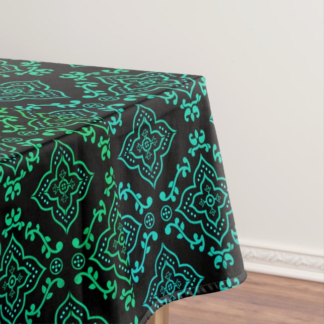 Green Geometric Pattern / Indian Print  Tablecloth (In Situ)