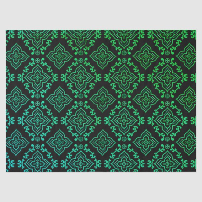 Green Geometric Pattern / Indian Print  Tissue Paper (Front)