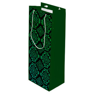 Green Geometric Pattern / Indian Print Wine Gift Bag
