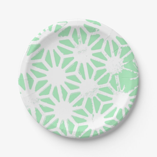 Green geometric pattern paper plate (Front)