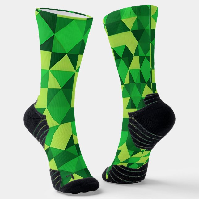 Green Geometric Pattern St Patrick's Day Socks (Angled)