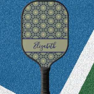Green Geometric pattern with custom name women's Pickleball Paddle