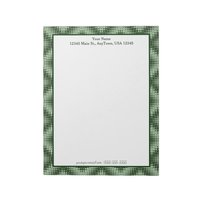 Green Geometric Plaid Customisable Notepad (Rotated)