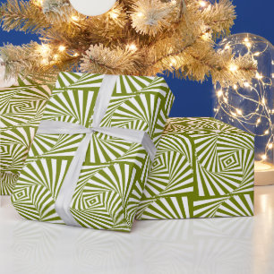 Green Geometric Spiral Pattern Wrapping Paper 