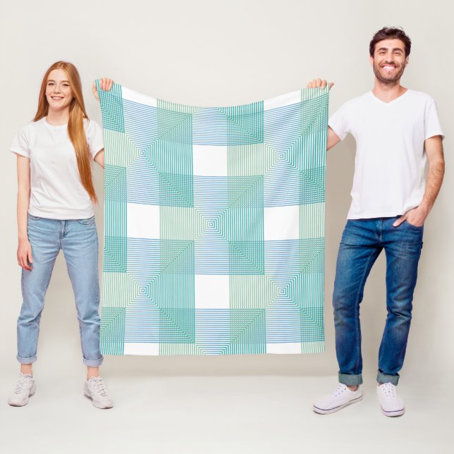 Green geometric squares fleece blanket (In Situ)