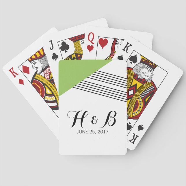 Green Geometric Stripe Playing Cards (Back)