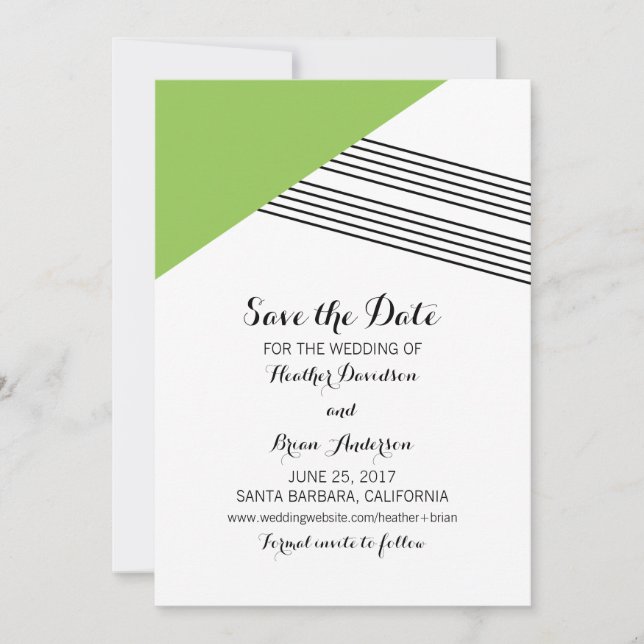 Green Geometric Stripe Save the Date Invite (Front)