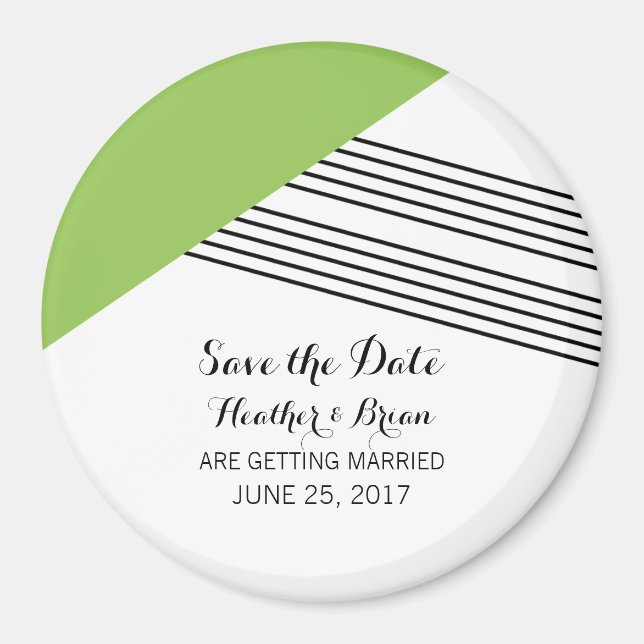 Green Geometric Stripe Save the Date Magnet (Front)