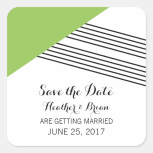 Green Geometric Stripe Save the Date Stickers