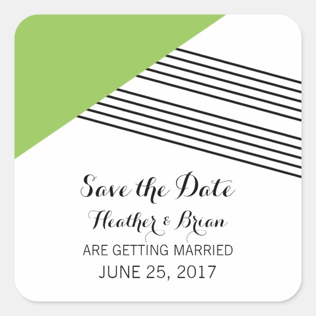Green Geometric Stripe Save the Date Stickers (Front)