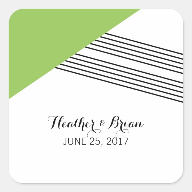 Green Geometric Stripe Wedding Stickers (Front)