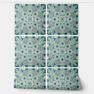 Green geometric tile pattern Wallpaper 2' x 4'