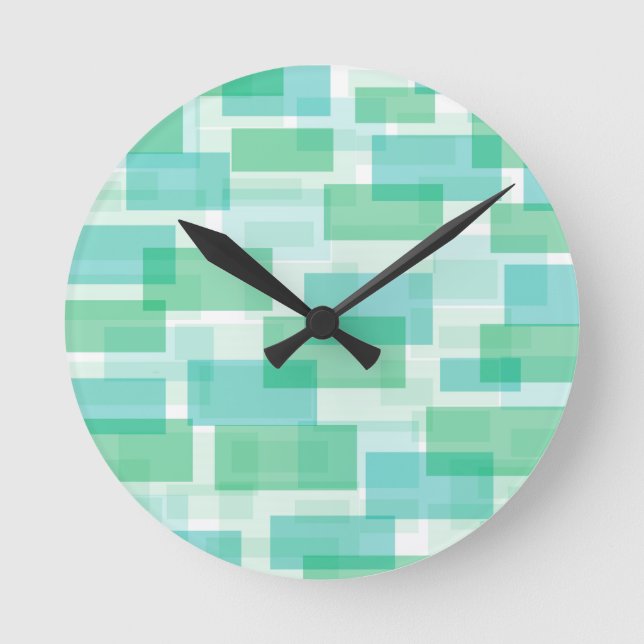 Green geometrical squares pattern round clock (Front)