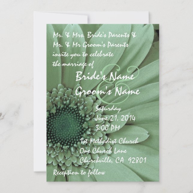 GREEN Gerber Daisy Wedding Invitation (Front)