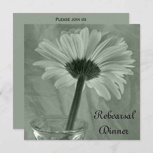 Green Gerber Daisy Wedding Rehearsal Dinner Invitation (Front/Back)