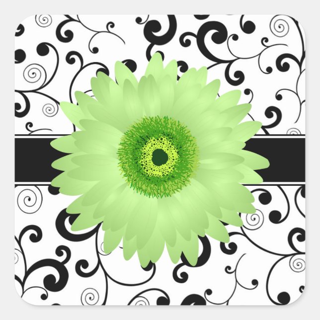 Green Gerbera Daisy with Black Scroll Design Seal (Front)