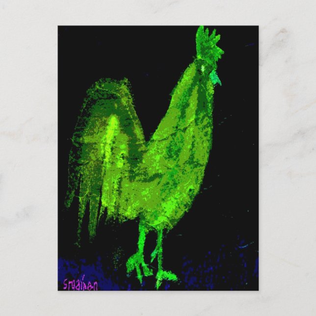 Green Ghost Rooster Postcard (Front)