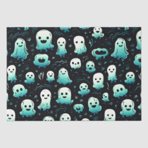 Green Ghosts Cute Adorable Modern Black Halloween Tissue Paper
