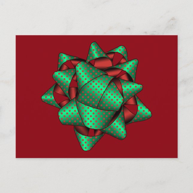 Green Gift Bow Christmas Postcard (Front)