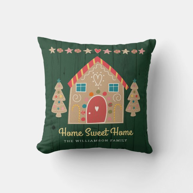 Green Gingerbread House Home Sweet Home Rustic  Cushion (Front)