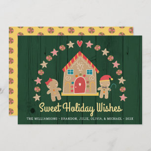 Green Gingerbread House Sweet Wishes Rustic Wood Holiday Card