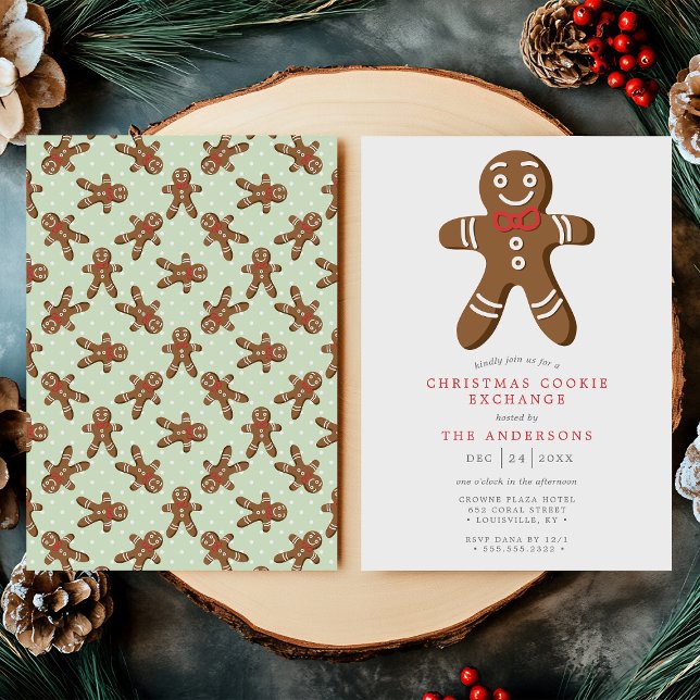 Green Gingerbread Man Cookie Exchange Christmas Invitation (Creator Uploaded)