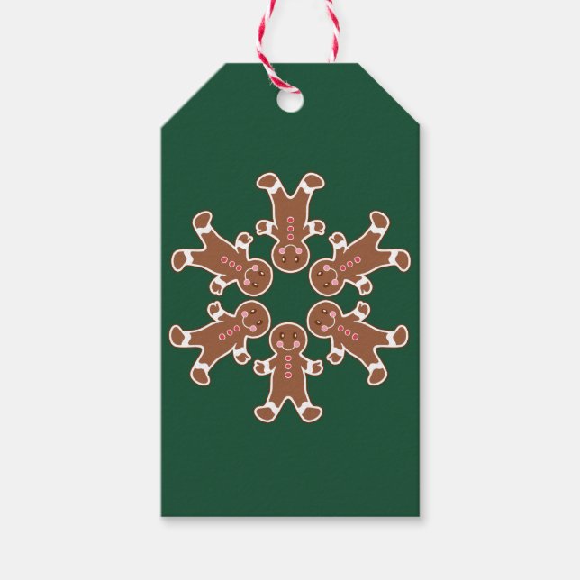 Green Gingerbread Snowflake Gift Tags (Front)