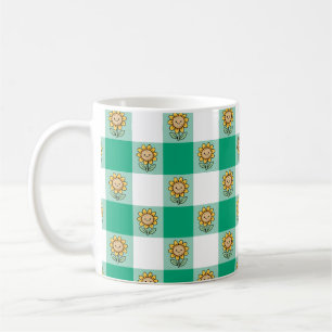 Green Gingham and Yellow Sunflowers Coffee Mug