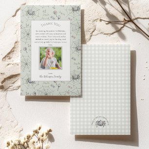 Green Gingham Baby Halloween Spider Thank You Card