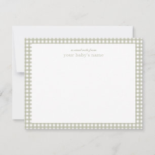 Green Gingham Baby Nursery Note Card