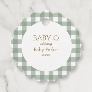 Green Gingham Baby Shower Favour Tag