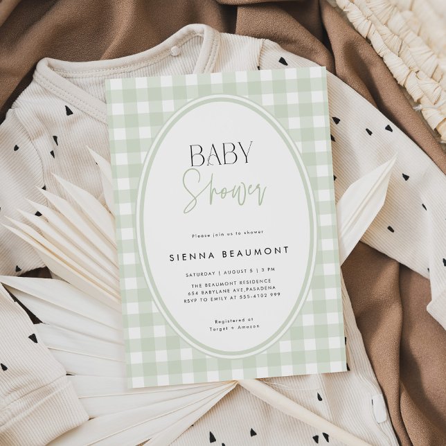 Green Gingham Baby Shower Invitation (Creator Uploaded)