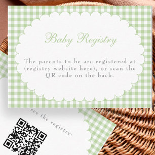Green Gingham Baby Shower Registry QR Code Card