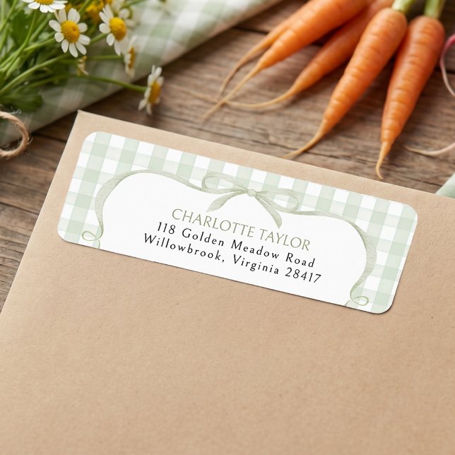 Green Gingham Baby Shower Return Address Label (Creator Uploaded)