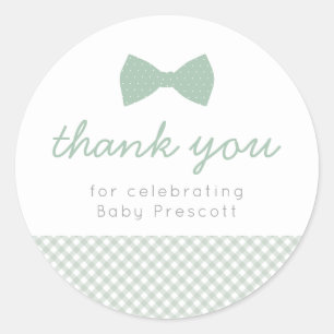 Green gingham baby shower thank you classic round sticker