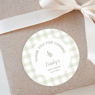 Green Gingham Baby Shower Thank You For Coming Square Sticker