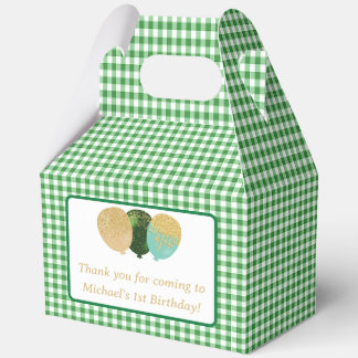 Green Gingham Balloons Custom Photo Birthday Favour Box