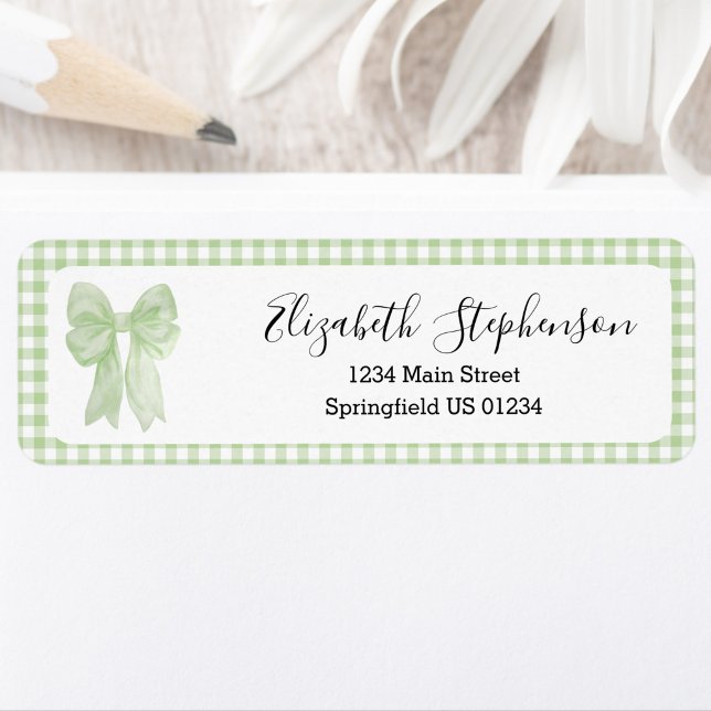Green Gingham Bow Girly Return Address Label (Creator Uploaded)