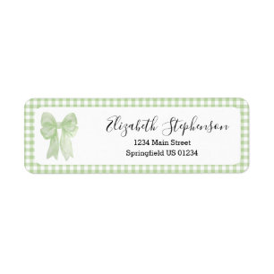 Green Gingham Bow Girly Return Address Label