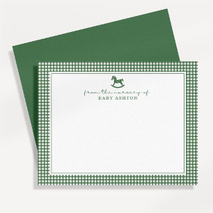 Green Gingham  Boy Personalised Nursery Note Card