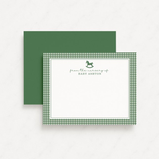 Green Gingham  Boy Personalised Nursery Note Card (Creator Uploaded)