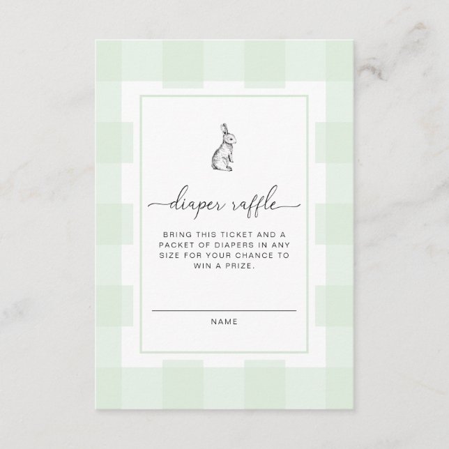 Green Gingham Bunny Diaper Raffle Ticket Enclosure (Front)