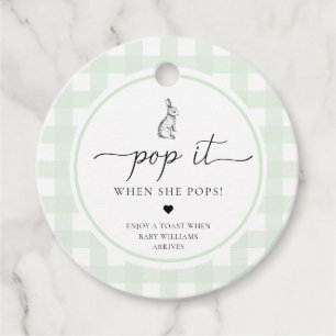 Green Gingham Bunny Rabbit Pop It When She Pops Favour Tags