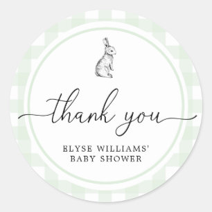 Green Gingham Bunny Rabbit Shower Favour Sticker