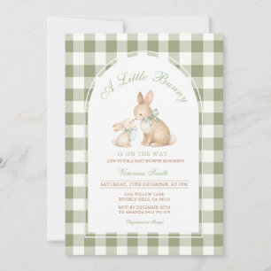 Green Gingham Bunny Spring Easter Baby Shower  Invitation
