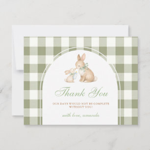 Green Gingham Bunny Spring Easter Baby Shower Thank You Card