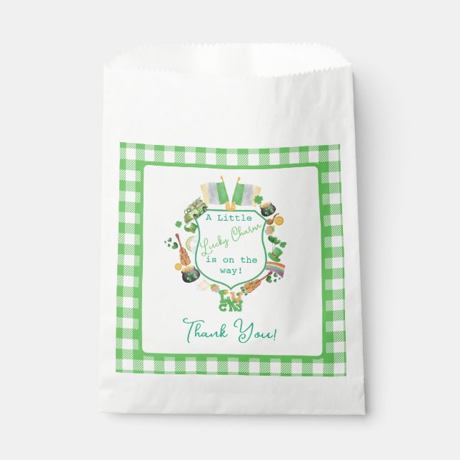 Green Gingham Charm Baby Shower Thank You  Favour Bag (Front)