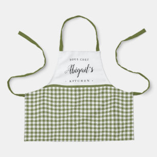 Green gingham check child personalised cooking apron